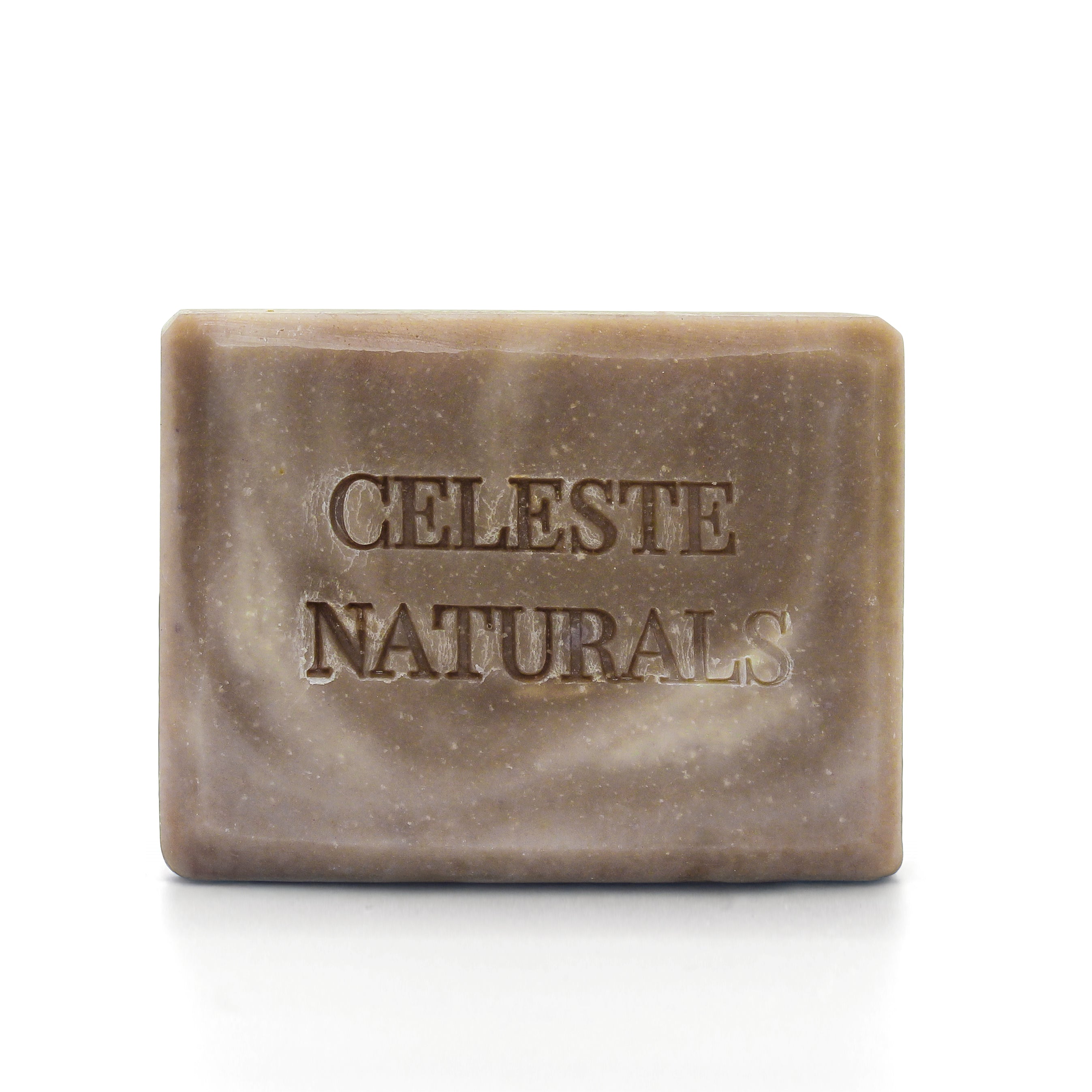 Bar of Celeste Naturals Lavender + Oat goat milk soap with a creamy lather