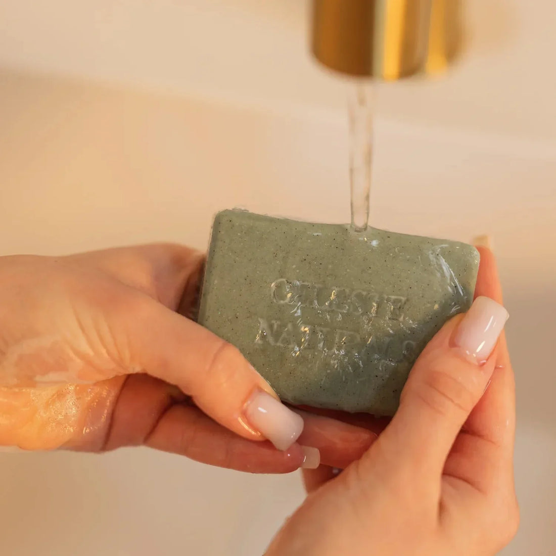 Bar of grass-fed tallow soap with olive, coconut, and castor oils from Celeste Naturals