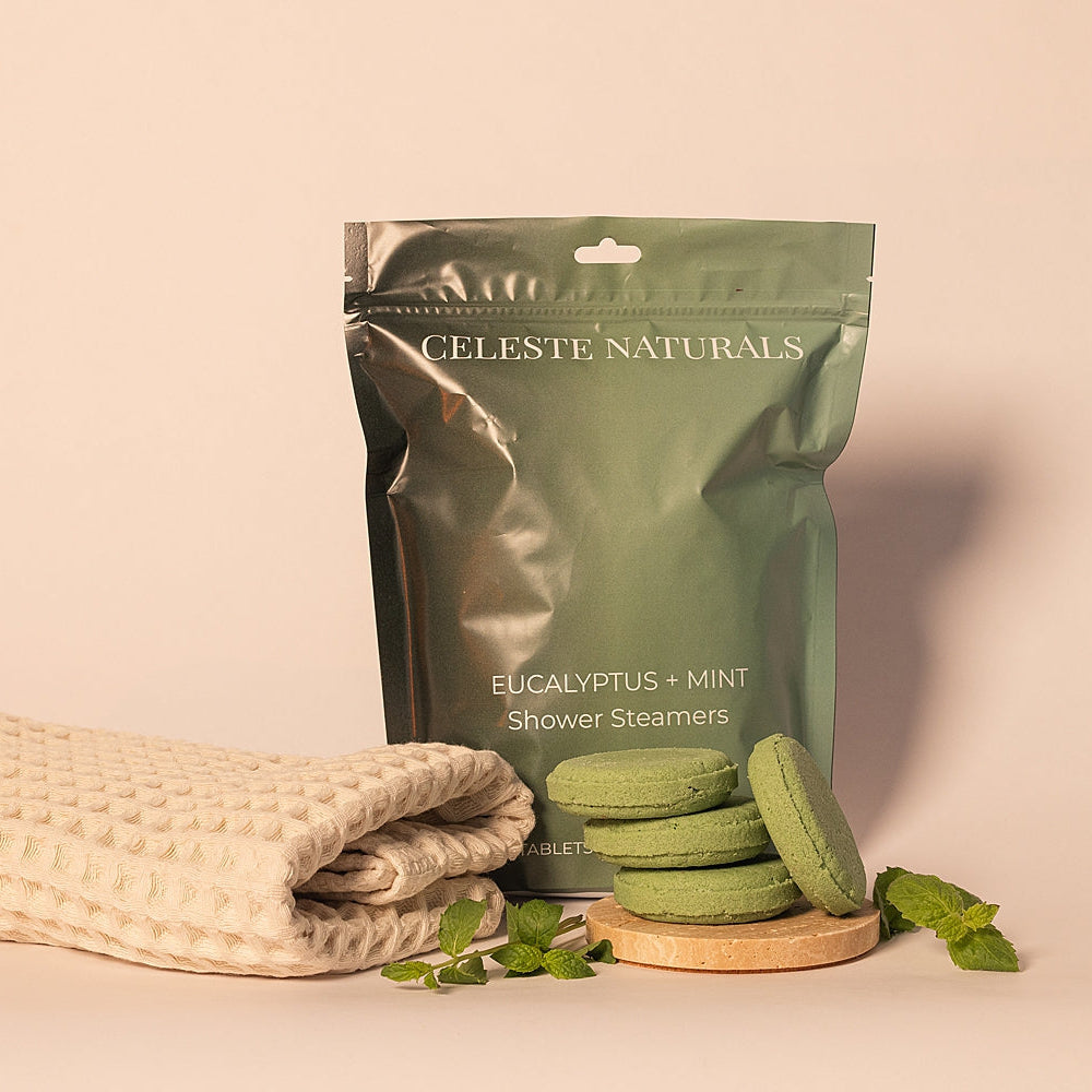 Eucalyptus + Mint shower steamer bag from Celeste Naturals for at-home aromatherapy