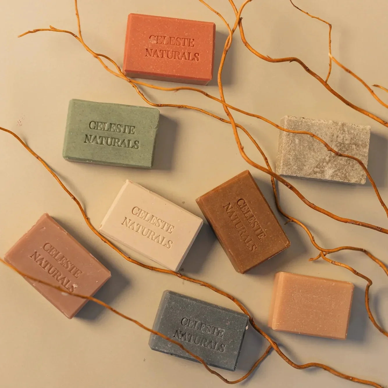 Stack of Celeste Naturals handmade soap bars