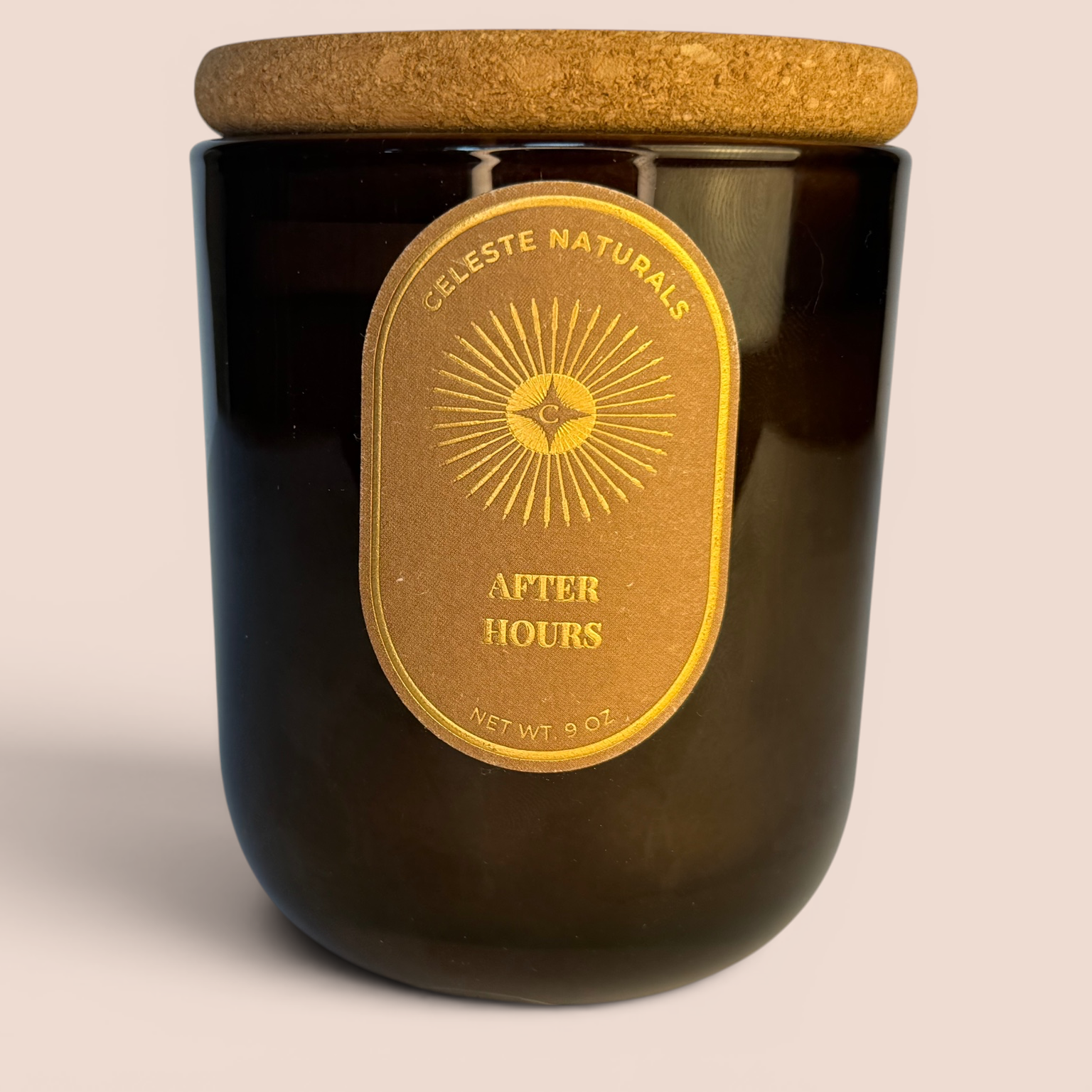 CELESTE NATURALS After Hours Candle with Cork lid on beige background
