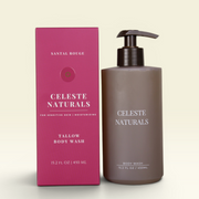 Celeste Naturals Santal Rouge Body Wash bottle next to rouge box