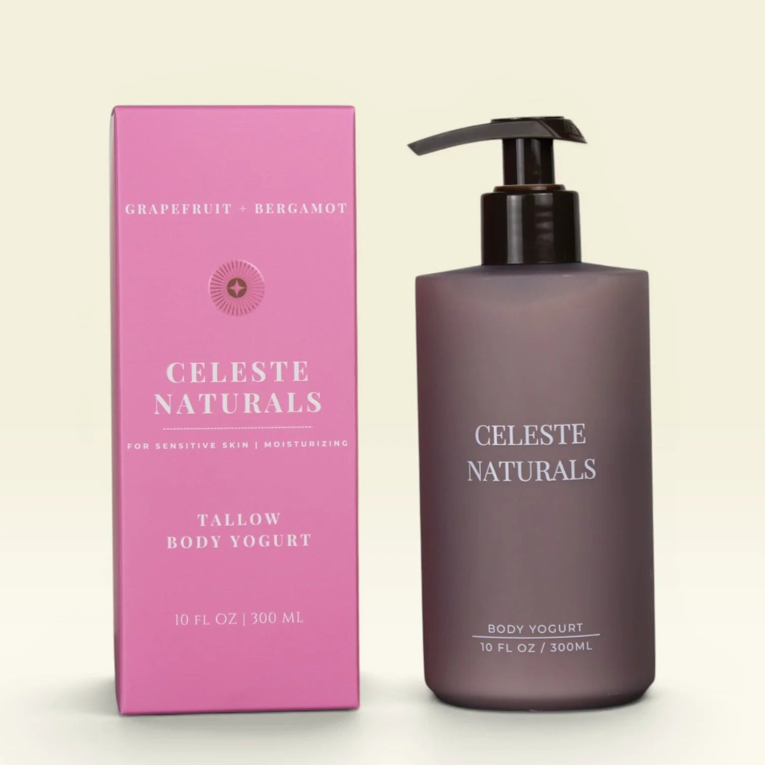 Celeste Naturals Grapefruit + Bergamot Body Yogurt Bottle and Pink Box