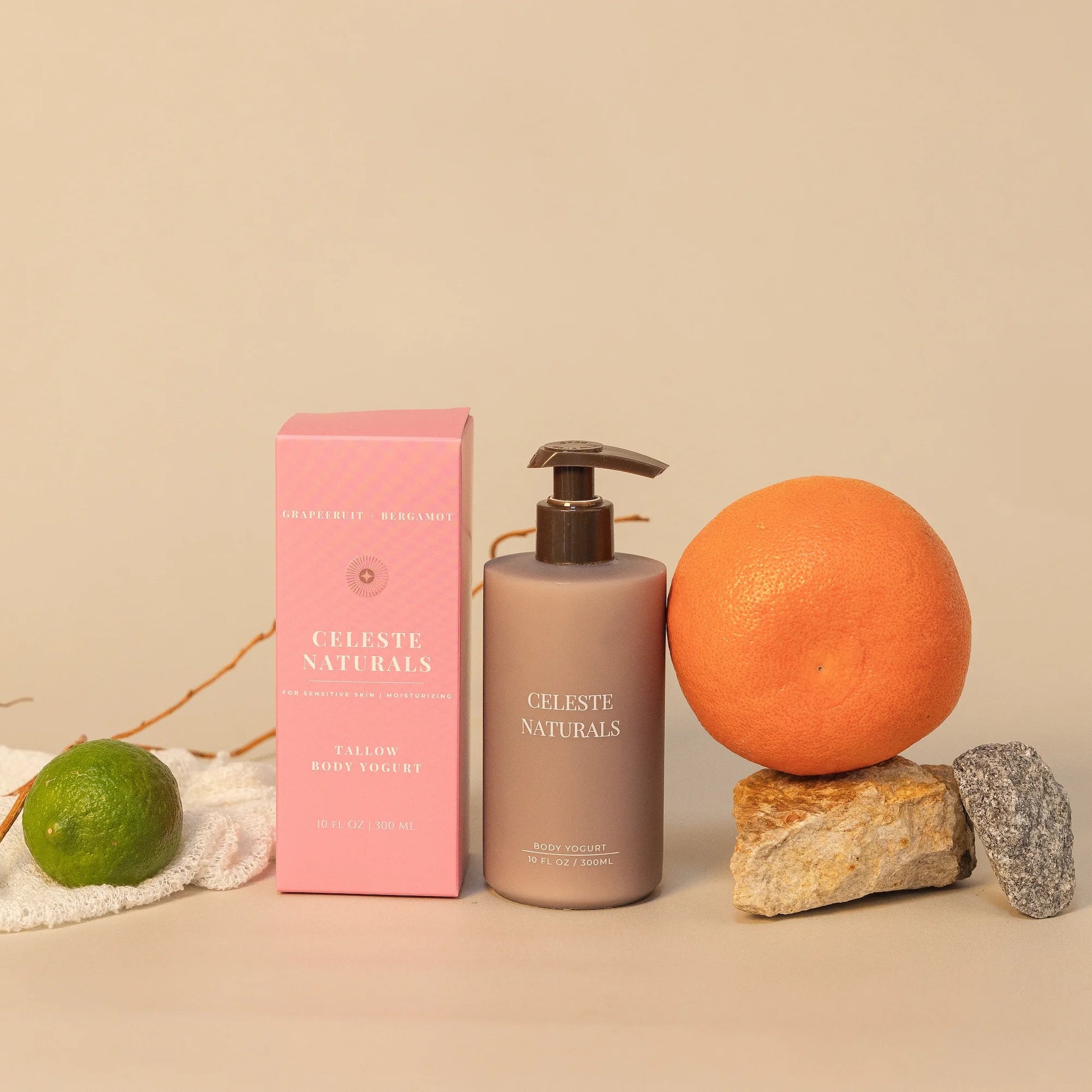 Celeste Naturals Grapefruit + Bergamot Body Yogurt with pink box