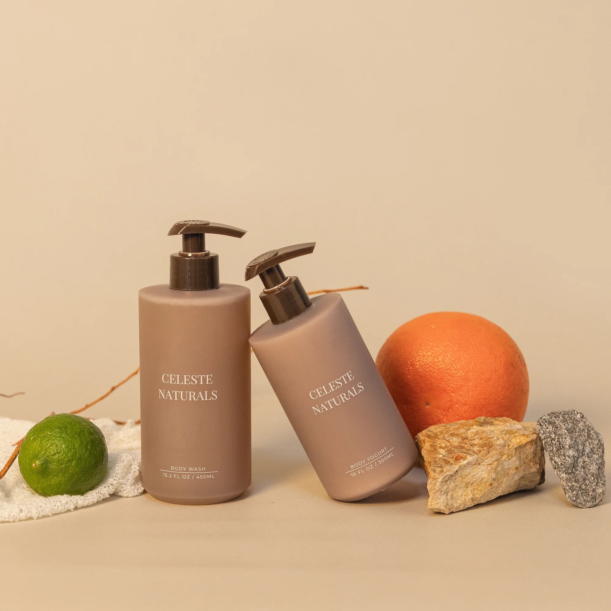 Celeste Naturals Grapefruit + Bergamot Body Wash and Body Yogurt bottles