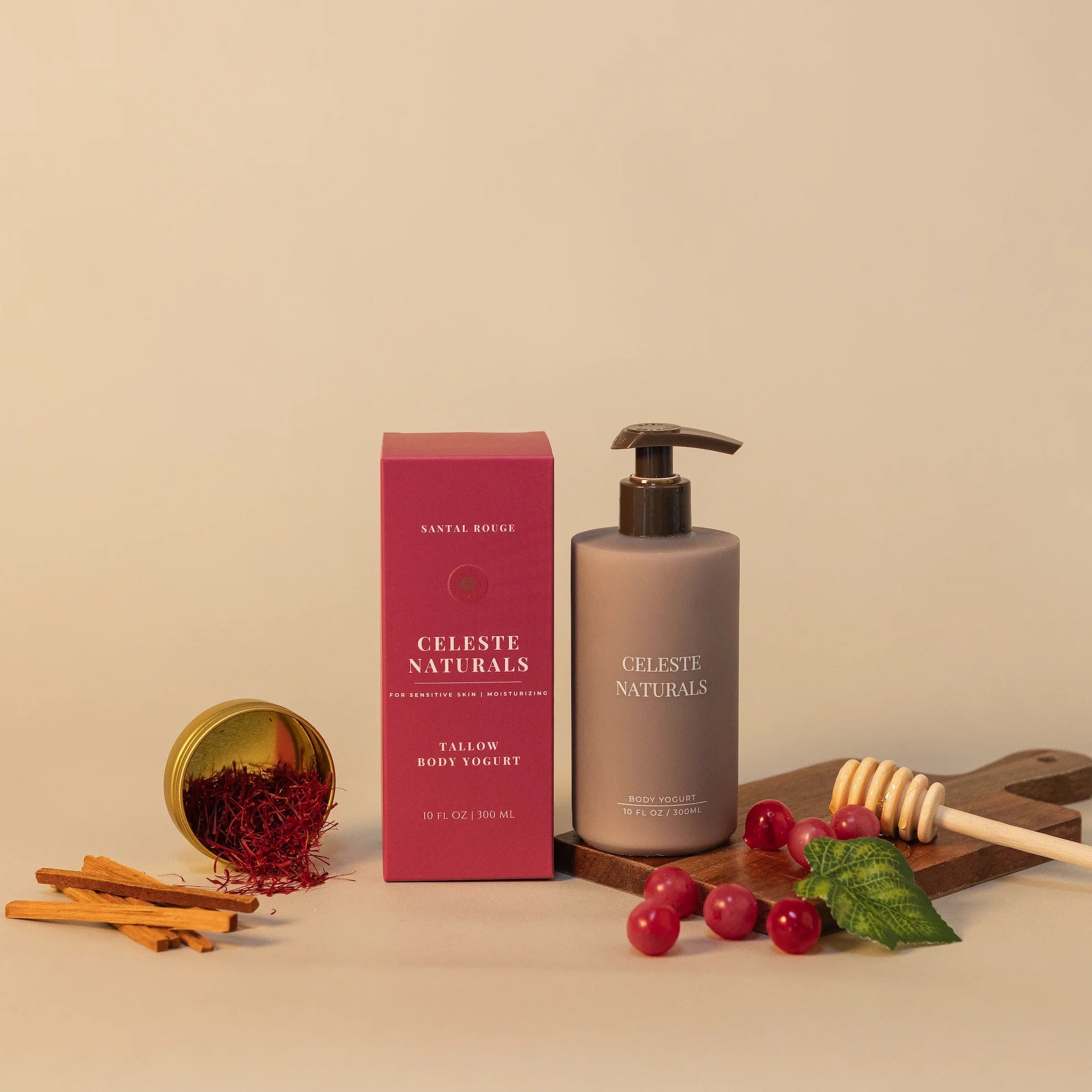 Celeste Naturals Santal Rouge Body Yogurt bottle with rouge box