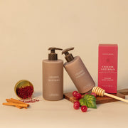 Celeste Naturals Santal Rouge Body Wash and Body yogurt bottles with rouge box