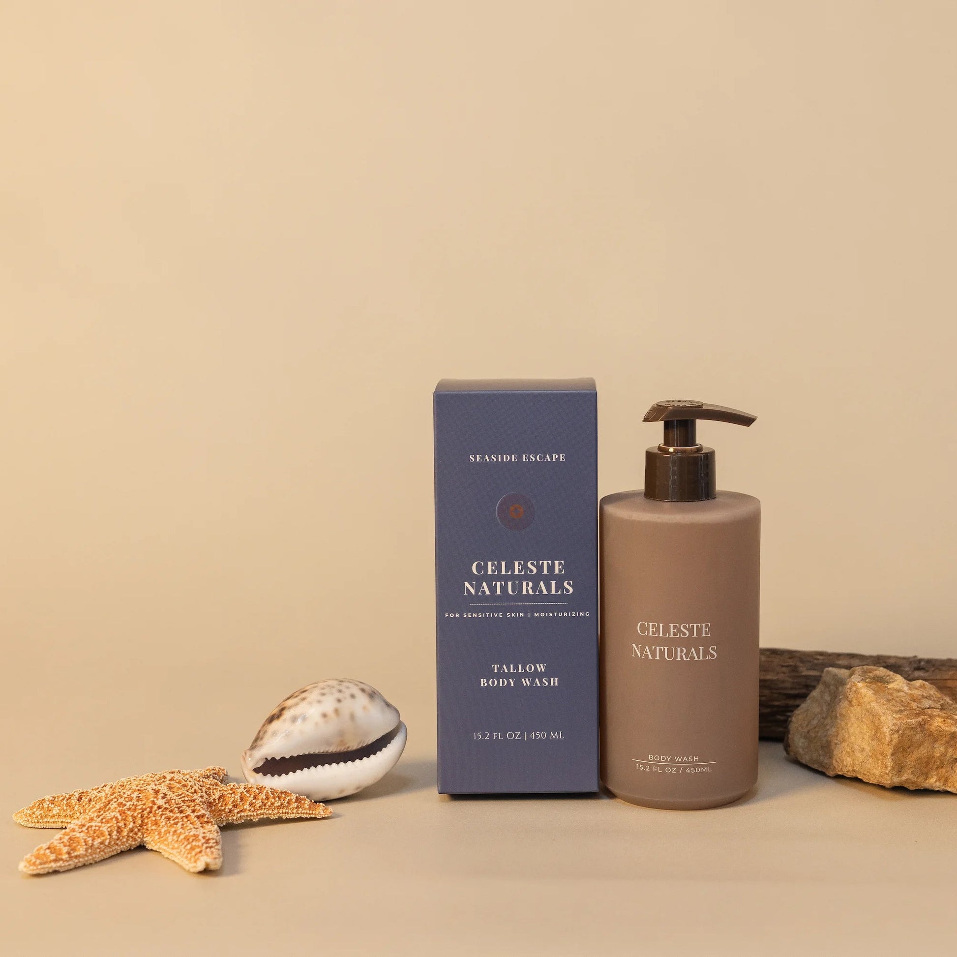 Celeste Naturals Seaside Escape Body Wash bottle with blue box